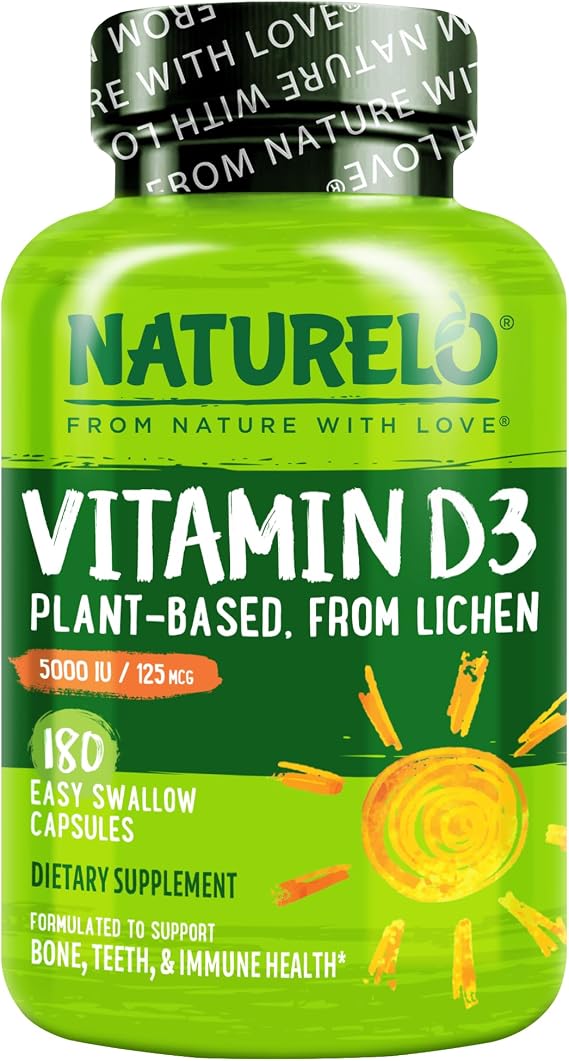 NATURELO Vitamin D3 5000 IU, Joint Support & Bone Health, 180 Count