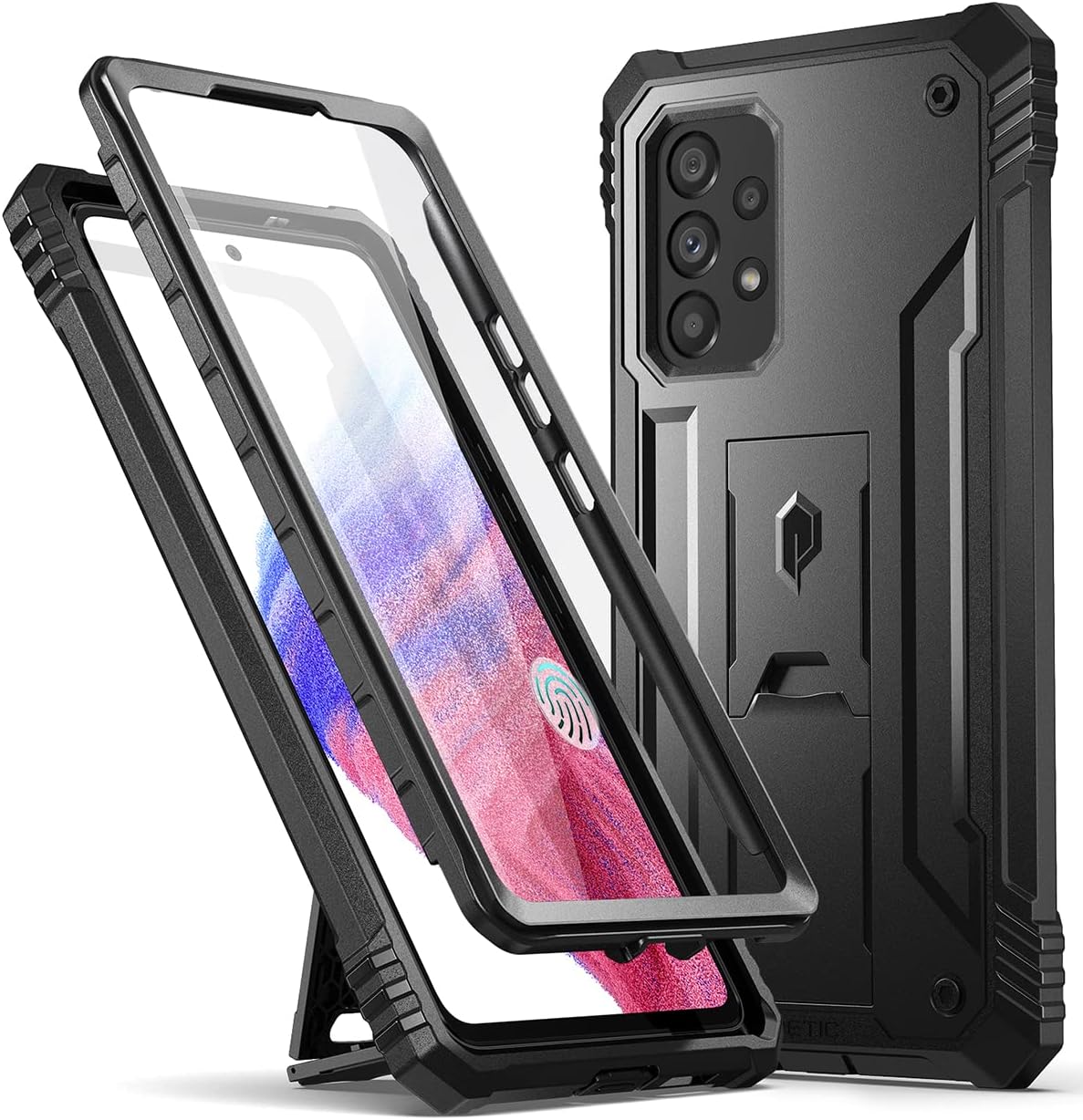 Poetic Revolution Case for Samsung Galaxy A53 5G 2022, Built-in Screen Protector Work with Fingerprint ID, Full Body Rugged Shockproof Protective Cover Case with Kickstand, Black