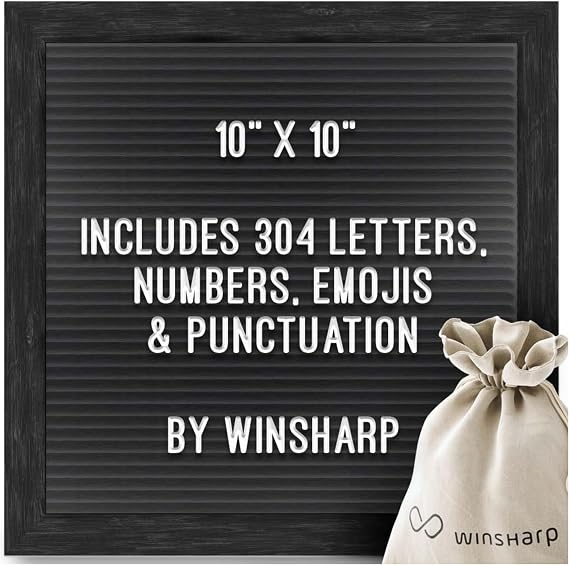 Black Felt Letter Board 10"x10" Black Wooden Frame with White Letters Changeable Sign Boards for Home Decor Baby Announcement Letterboard With Stand