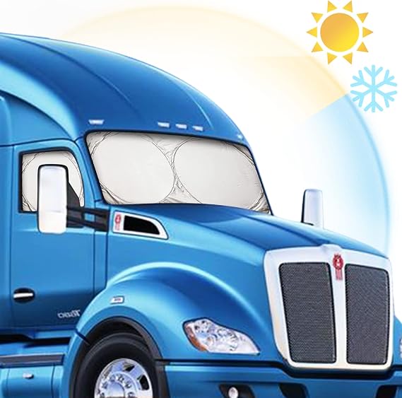 Semi-Truck Sun Shade for Windshield and Side Windows | 300T Sunshade Maximum Coverage | Block Sun Heat Rays |Fits for Semi, Commercial & Big Rig Truck, RV (Side Velcro)...