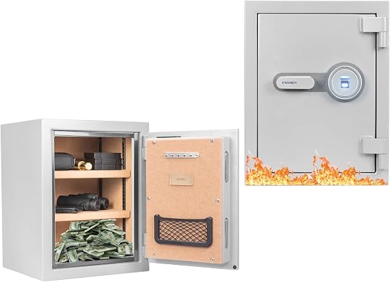 Barska Digital Biometric Fingerprint Fireproof Security Home Jewelry Gun Safe with Lock Out & Silent Mode, Long Locking Bolts, Carpeted Interior, Key Hooks & Net Pocket