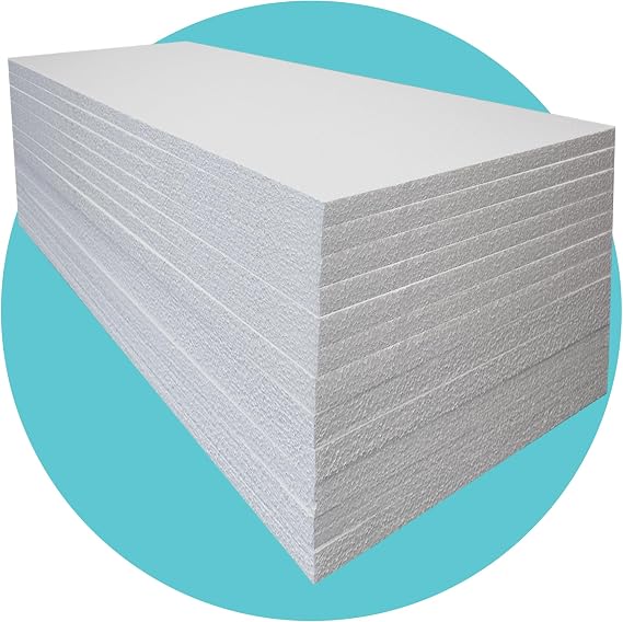 Triplast Expanded Polystyrene Foam Sheets EPS 70 (12 Sheets, 2400 x 1200 x 25mm Each) - BBA Certified Wall & Floor Insulation Board - Box Lining & Packaging Foam Board - White Blocks for DIY Projects