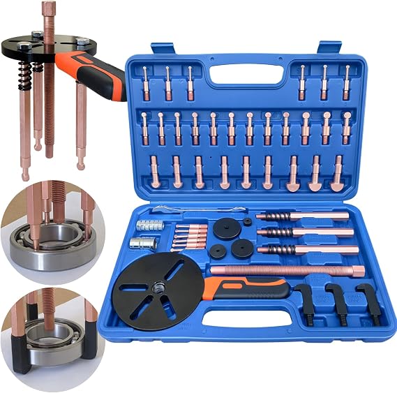 45 in1 Bearing Puller Set, Blind Bearing Puller Separator, 3 Jaw Gear Pulley Puller Kit, Inner Bearing Removal Tool with 9 Different Specifications of Pulling Heads, Special Storage Box