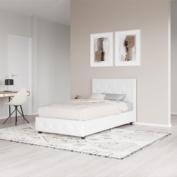 DHP Furniture Dakota Upholstered Bed White Single 80 x 44 x 39 cm (L x W x H)
