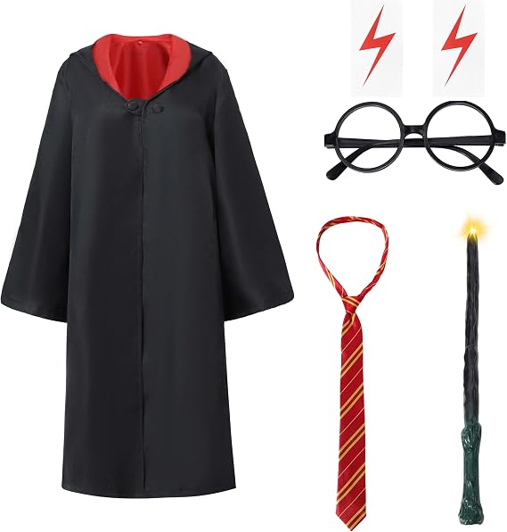 Dance Pig 7PCS Halloween Wizard Costume Set, Harry Costume Masquerade Party Cosplay Accessories