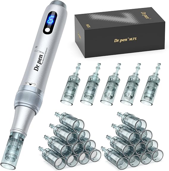 Dr. Pen M7S Wireless Microneedling Pen Skin Care Tool Kit with 11, 16, 24, 36 Pin Cartridges Silver