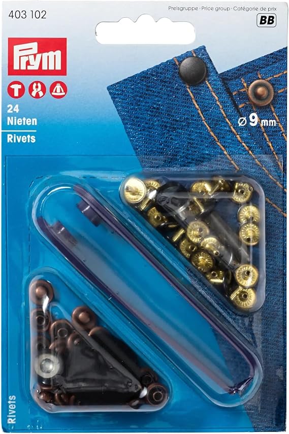 Prym Rivets 9 mm Antique Copper/Black Oxidized with Tools 24pc