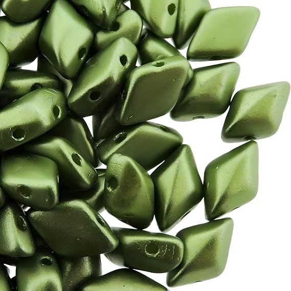 Czech Glass GemDuo Beads, 2-Hole Diamond Shaped Beads 5x8mm, 10 Grams, Pastel Olivine