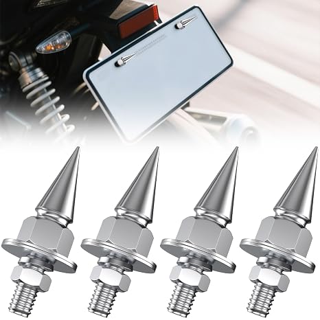 4 PCS Spike License Plate Screws, Anti Theft License Plate Screws, Aluminum Alloy Motorcycle Licence Plates Bolts, Universal Car Accessories Fit Most Motorcycle/Cars/Truck (Silver)