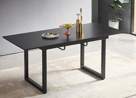 Extendable Dining Room Table for 6 8 10, Modern Farmhouse Wooden Kitchen Expanding Table, Long Large Expandable Dining Room Conference Table (Black)