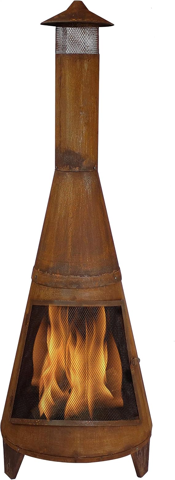 Sunnydaze 70" Large Chiminea Outdoor Fireplace, Wood Burning, Metal, Rustic