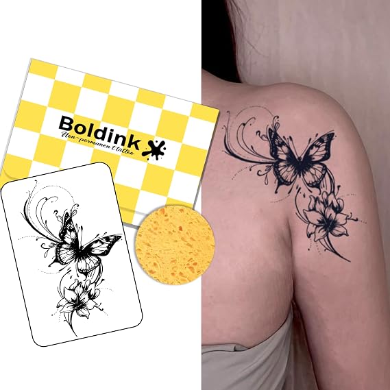Butterfly Flower Temporary Tattoos for Adults Realistic Fake Tattoo