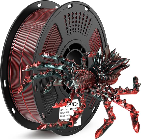 GEEETECH Silk Dual Colour Filament 1.75 mm 1 kg/Spool for 3D Printers Silk Black and Red