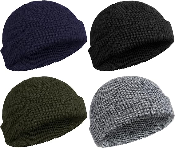 SATINIOR 4 Pieces Trawler Beanie Watch Hat Roll up Edge Skullcap Fisherman Beanie Unisex