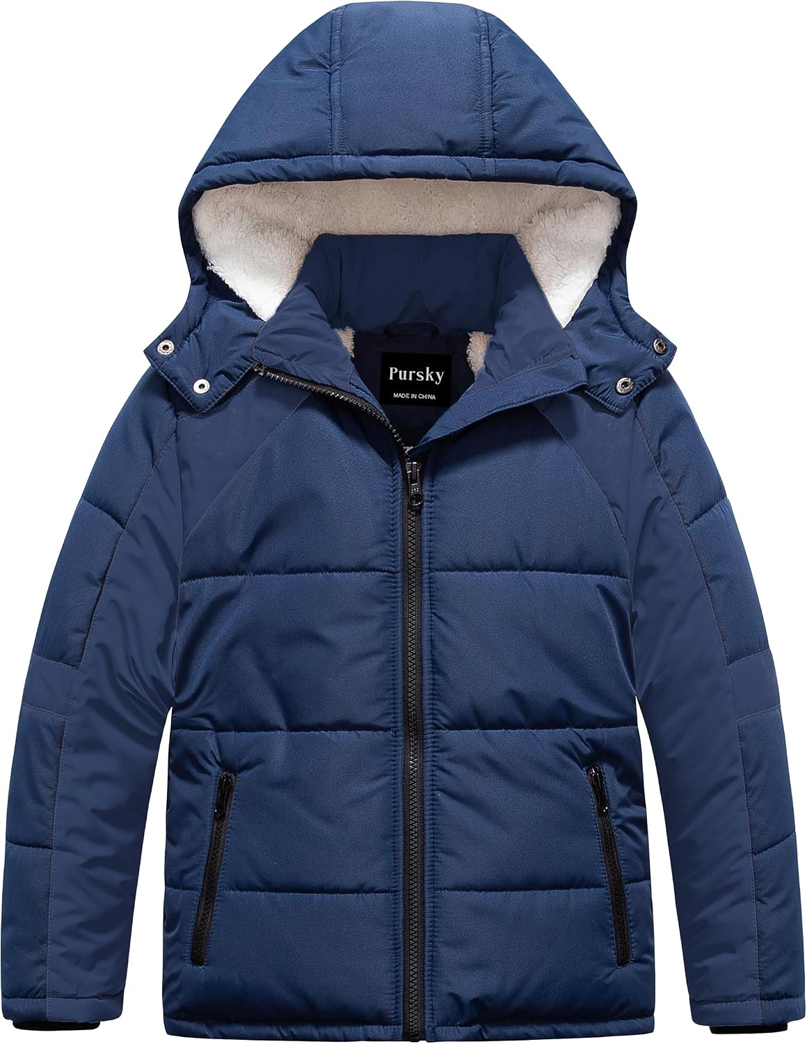 Pursky Boys Warm Winter Coat Water Resistant Sherpa Outerwear Puffer Jackets With Removable Furry Hood