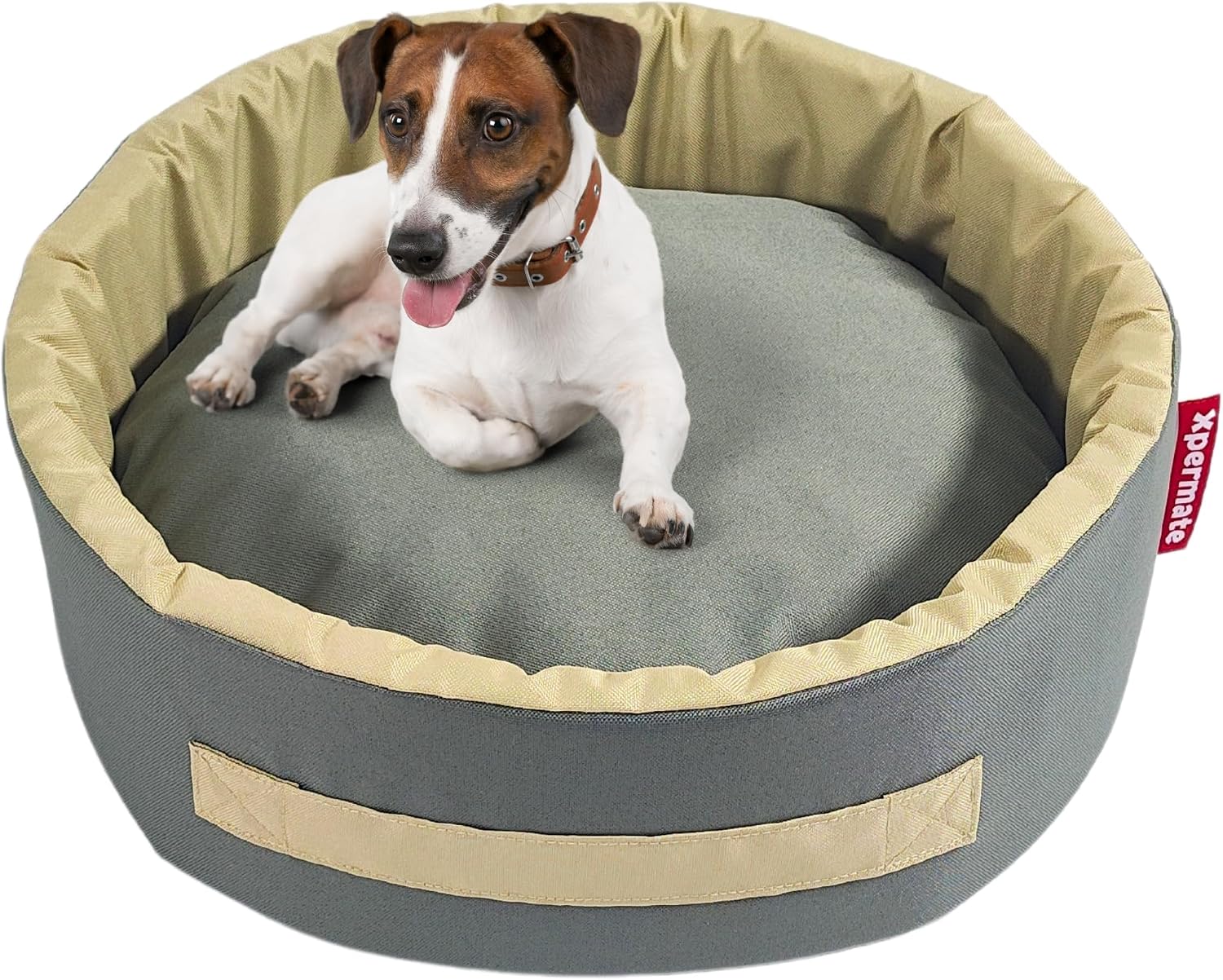 Xpermate Sponge Bagel Dog House Small Breed Dog Bed And Cat Bed Anthracite Beige, 55cm