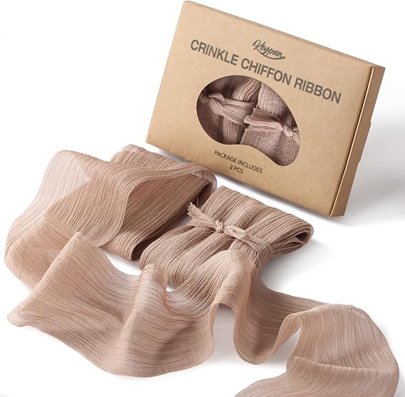 Keypan Brown Rustic Crinkle Chiffon Ribbon, 3 Inches, 6 Yards