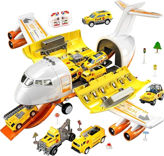 TEMI Toddler Airplane Toys for 3 Year Old, Toy Airplane for Boys Age 4-7, Large Spray Transport Airplane Toy with 12 Construction Vehicles, Toys for 3 4 5 6 7 8 Years Old