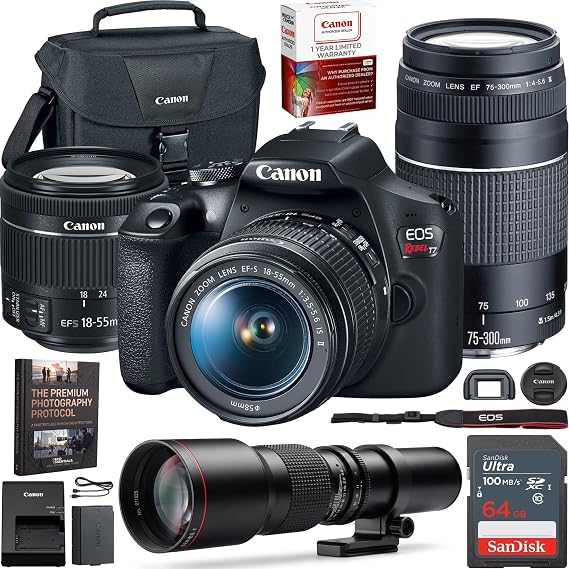 Canon EOS Rebel T7 DSLR Camera with 2 Lens Kit 18-55mm & 75-300mm Bundle