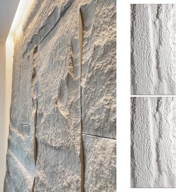 Wall Cladding 3D Wall Panels Outdoor Indoor, Modern Faux Stone PU Wall Paneling, Artificial Stone Panel for Wall, Interior Exterior Accent Wall Covering(White,2pcs)
