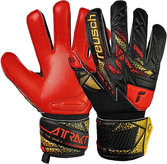 Reusch Attrakt Silver Junior Goalkeeper Gloves, Black/Gold/Red, Size 7