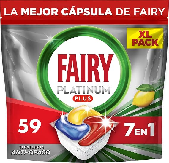 Fairy Platinum Plus 59 Dishwasher Tablets, Lemon, Our Best Cleaning For A Clean Like New, Removes Dullness & Prevents Limescale