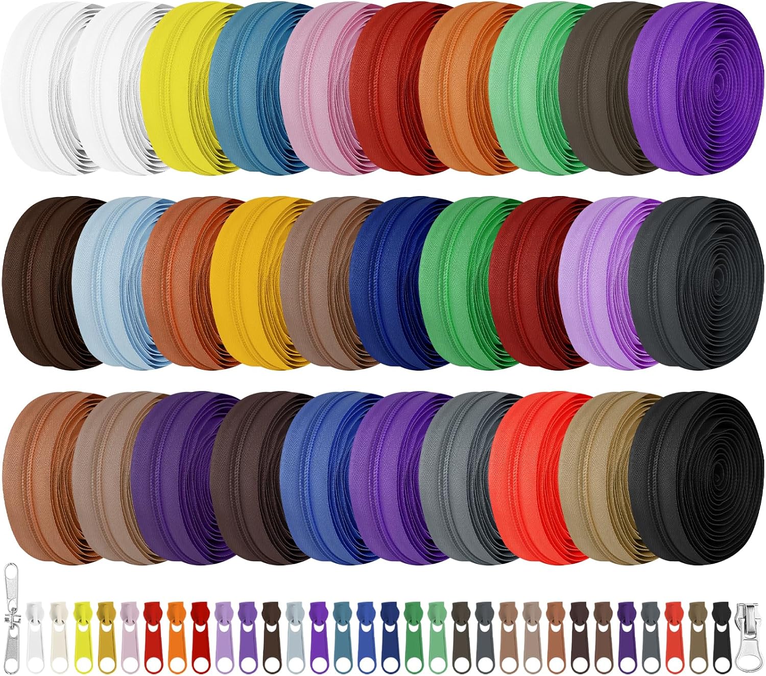 JEXZON 90 Yards 30 Colors #5 Nylon Coil Zipper, Continuous Zipper Tape with 310 Pieces Sliders for Sewing, Tailor, Jackets, Bags, Crafts 30 Assorted Colors, #5