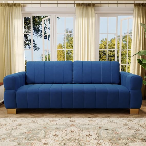 Modern 87" Velvet Sofa Couch for Living Room Luxury 3 Seater Sofa with Gold Metal Legs Upholstered Sofa Couch for Bedroom Office Apartment