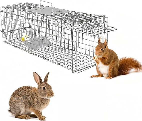 Humane Animal Trap, 23.3"x7.2"x7.7" Foldable Live Cage Traps | for Kitten Rabbits Racoons Beavers Groundhogs and Other Live Animals, Easy to Catch and Release, Work for Indoor Outdoor