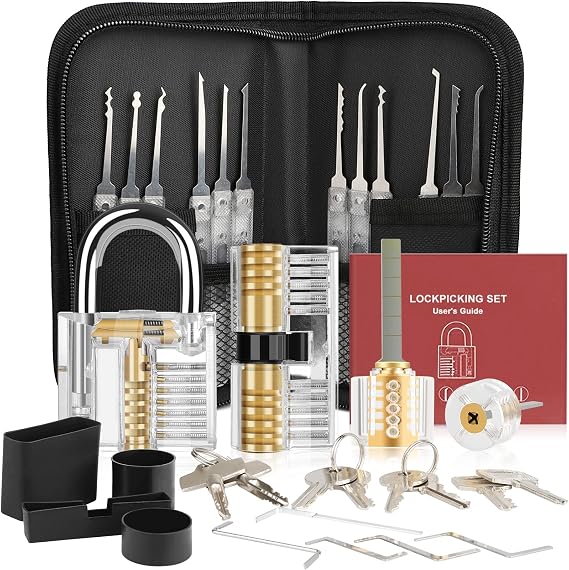 Lock Pick Set, [Difficulty Upgraded] [36 Pcs] Diyife Premium Practice Lock Picking Tools with 4 Transparent Training Padlocks for Lockpicking, Guide for Beginner and Locksmith Training (Titanium)
