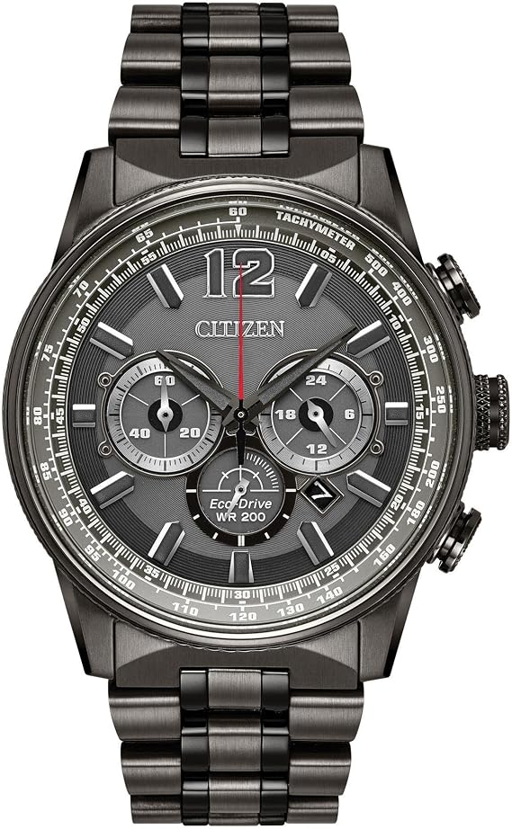 CITIZEN Men's Eco-Drive Nighthawk Grey Stainless Steel and Grey Dial Watch | 43mm | CA4377-53H