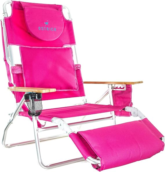Ostrich Deluxe Padded 3-N-1 Outdoor Lounge Reclining Beach Lake Chair, Pink (4 Pack)
