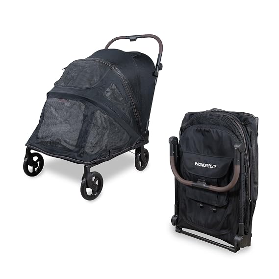 WonderFold Hudson Pet Stroller for Large Pets, Super Flatfold, Black, Large