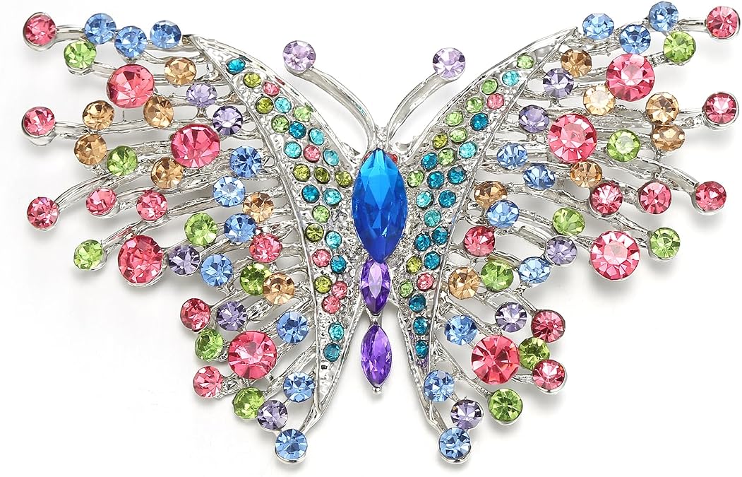 EVER FAITH Swallowtail Butterfly Brooch Multicolor Austrian Crystal Silver-Tone