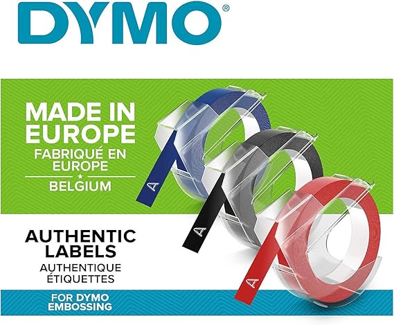 Dymo 3D Plastik Kabartma Şerit (9 mm x 3 mt), 3'lü Paket, Siyah/Kırmızı/Mavi - S0847750