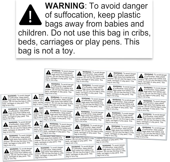 Suffocation Warning Labels Stickers - 2.4" x 1", 1000 Pieces