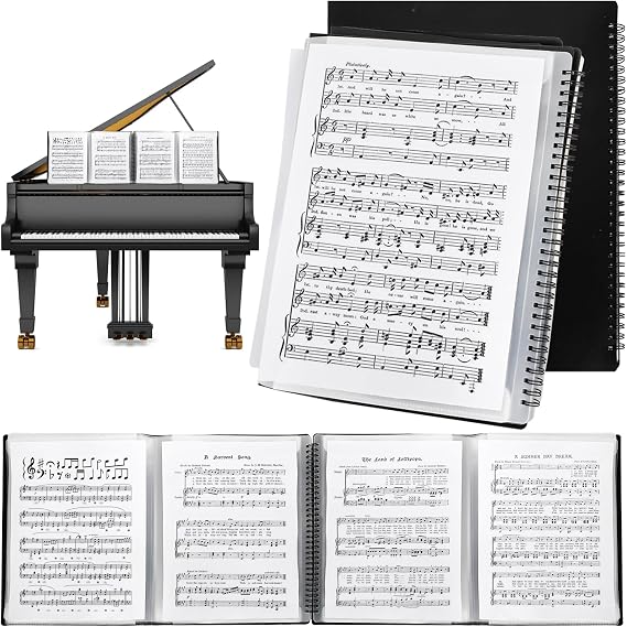 Sheet Music Folder, 4 Pages Expand Music Binder Hold 60 Sheets | 8.5'' x 11'' A4 Paper Choir Holder Organizer for Piano, Keyboard Players, Orchestral Musicians, File