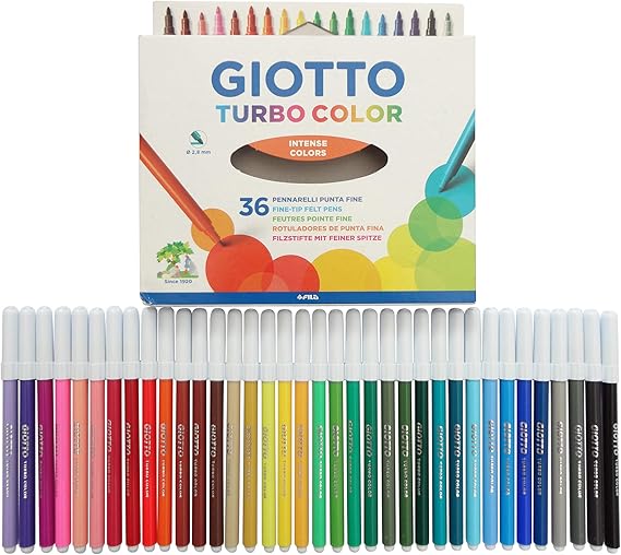 Giotto 36 Pack Turbo Colour Felt Tip Fibre Pens - Fine - School Kids Art