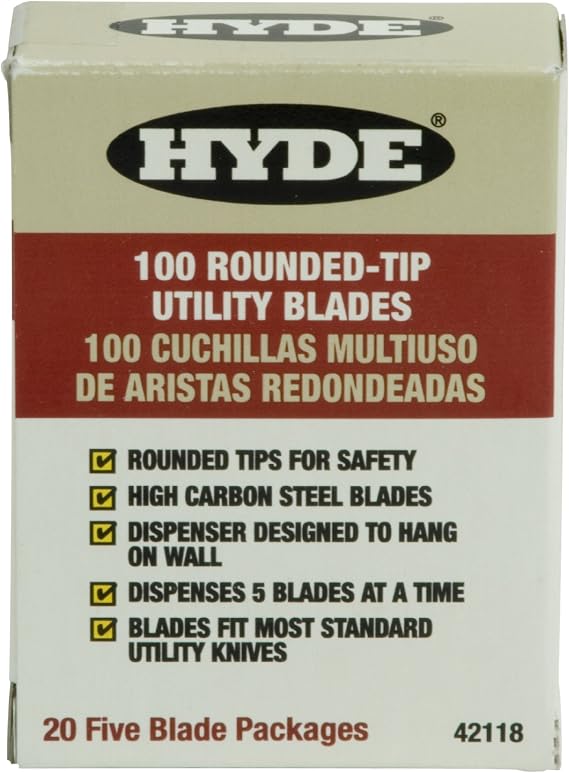 HYDE 42118 Heavy Duty (.025) Round Tip Utility Blades, 100 Pack