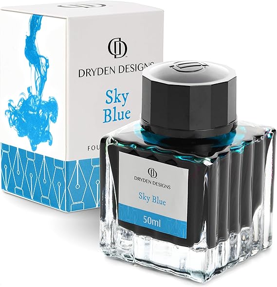 Dryden Designs Ink Bottle for Fountain Pen | Luxury Edition, Smooth Flow, Compact Designed 50ml Sky Blue