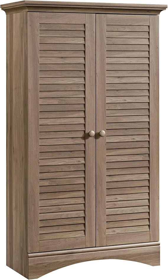Sauder Harbor View Storage Pantry Cabinet, L: 35.43" x W: 16.73" x H: 61.02", Salt Oak finish