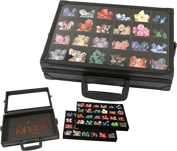 Forged Dice Co. Dice Display Case and Rolling Tray with 2 Removable Divided Dice Trays - Storage Box Holds up to 480 Metal or Plastic Polyhedral Dice Sets - Great for Dice Collectors or RPG D&D Games