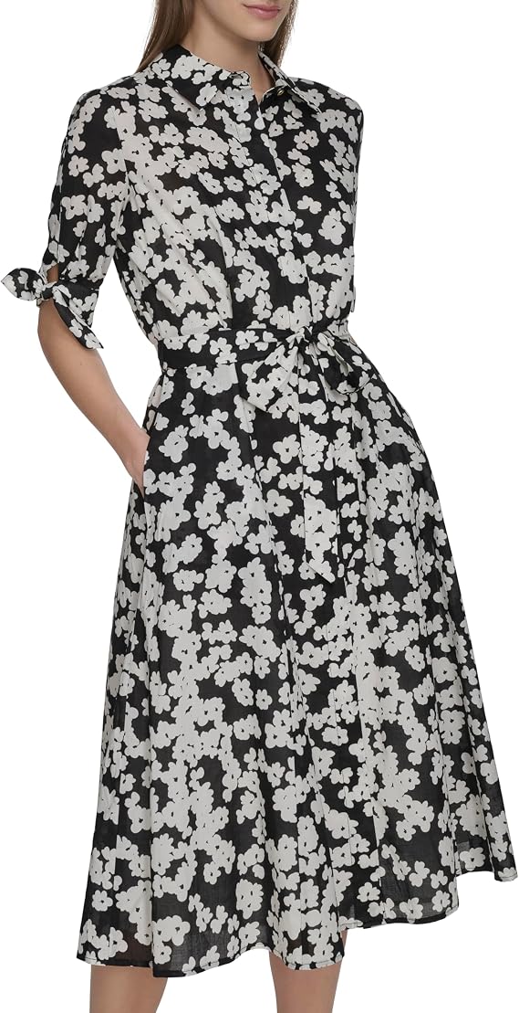 Calvin Klein Chiffon Short Sleeve Shirt Dress