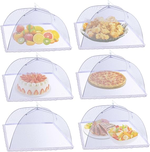 (6 Pack) ESFUN Food Net Covers for Outside, 17"x 17" Large Outdoor Food Cover Mesh Screen Tents Umbrella Fly Food Covers for Picnics, Parties, BBQ, Camping, Reusable and Collapsible