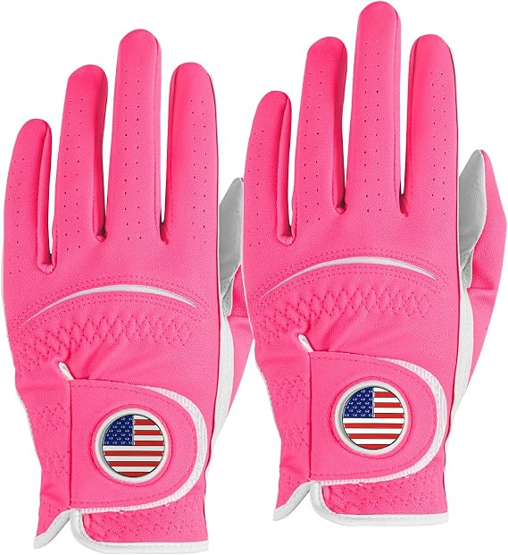 FINGER TEN Colorful Golf Gloves Men with Ball Marker 2 Pack