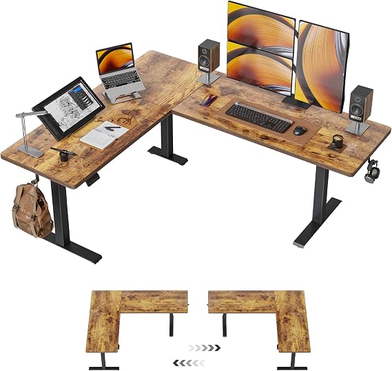 FEZIBO 75x63 L Shaped Standing Desk, Electric Height Adjustable L Shaped Desk, Suitable for Home Office, Vintage-Brown