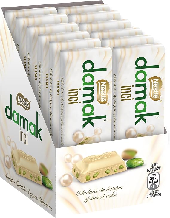 Nestlé Damak Antep Fıstıklı Beyaz Çikolata, Baton, 30 g x 12 Adet
