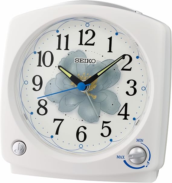 SEIKO QHP012WLH Non Ticking Melodies and Bedroom Alarm Clock, White, 4.7 x 5 Inches