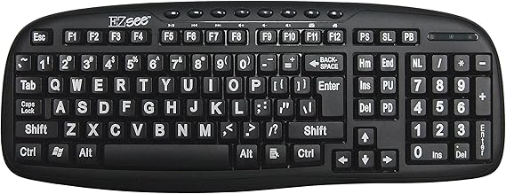 EZ See Large Print Keyboard-Black Keys-White Print