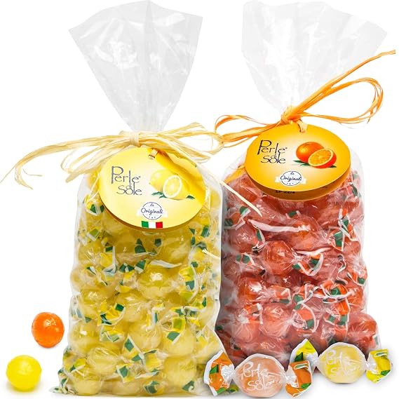 Perle di Sole Candy from Italy - Variety Pack Orange and Lemon Drops - Italian Hard Candy Individually Wrapped (Mix of 2 x 1.1lb Bag)